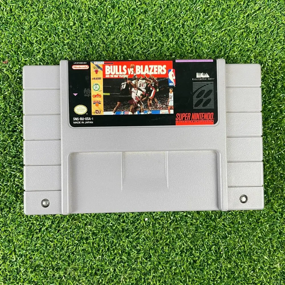 Bulls vs Blazers and the NBA Playoffs Super Nintendo Game Cartridge